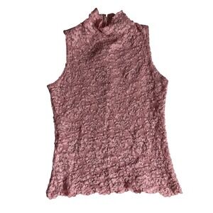 Vintage Lew Magram Collection Coquette Pink Floral Lace Mock Neck Top Size Small